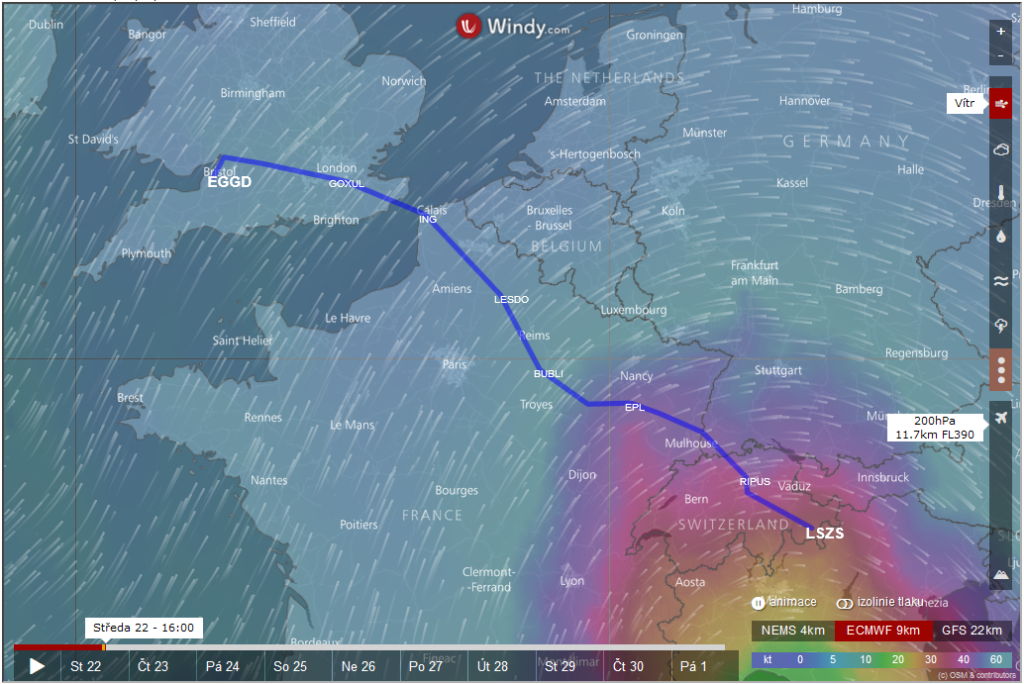 Windy v aplikaci navsystem briefing